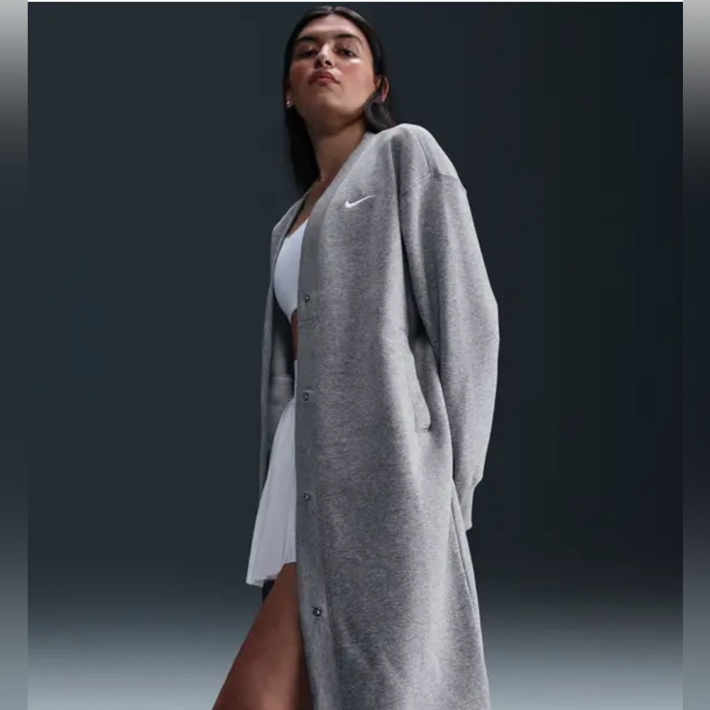 Nike Heather Gray Long Button-Up Cardigan w/ Pockets